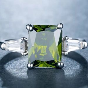 NEW “Martini Olive Green Radiant Baguette Ring